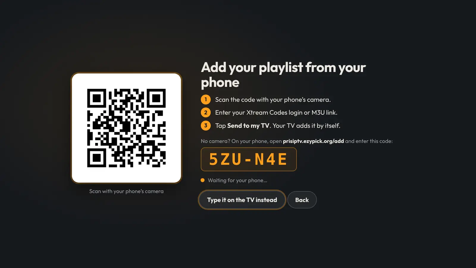 The Add from your phone screen with a QR code