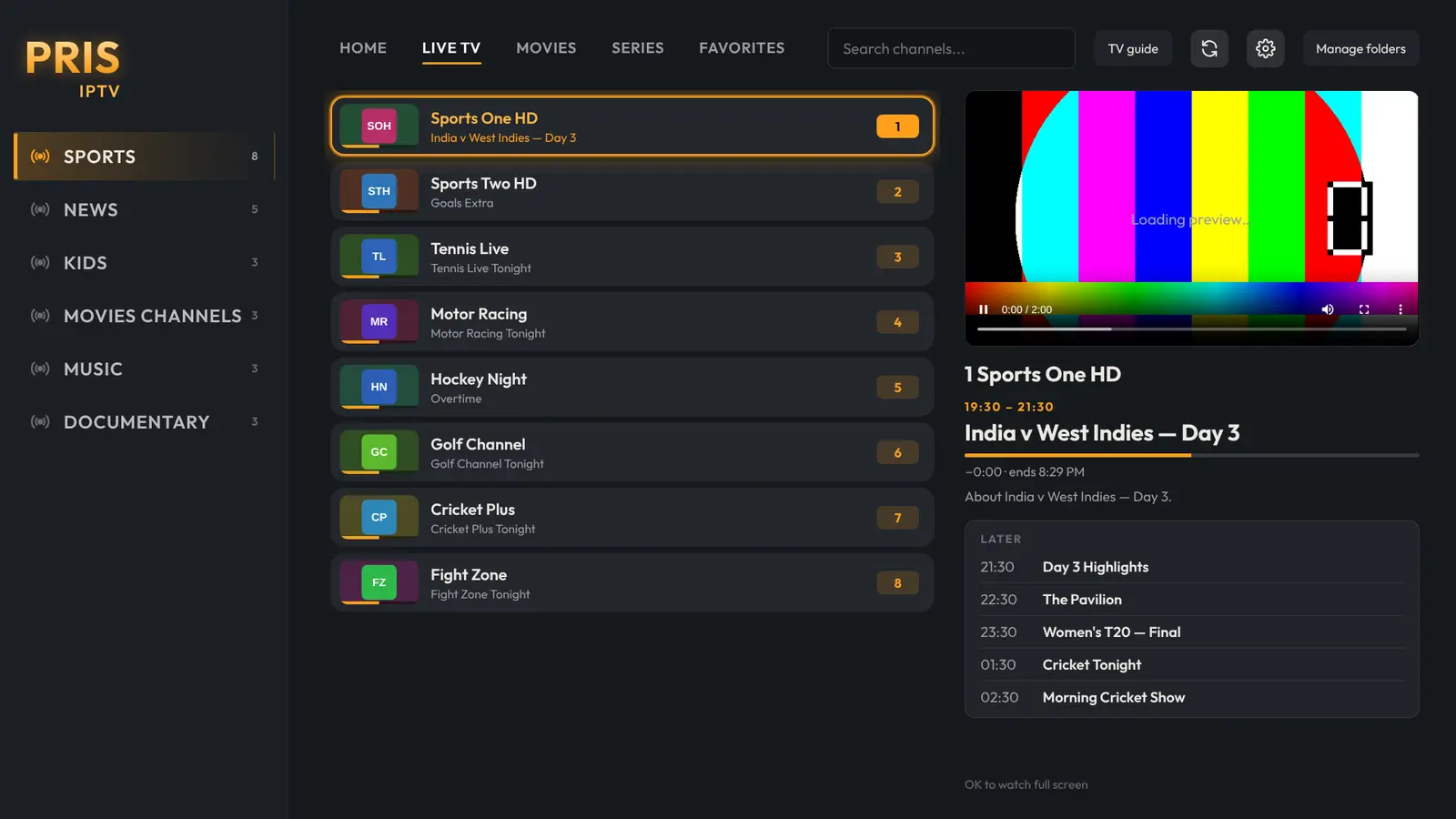 Live TV channels with logos