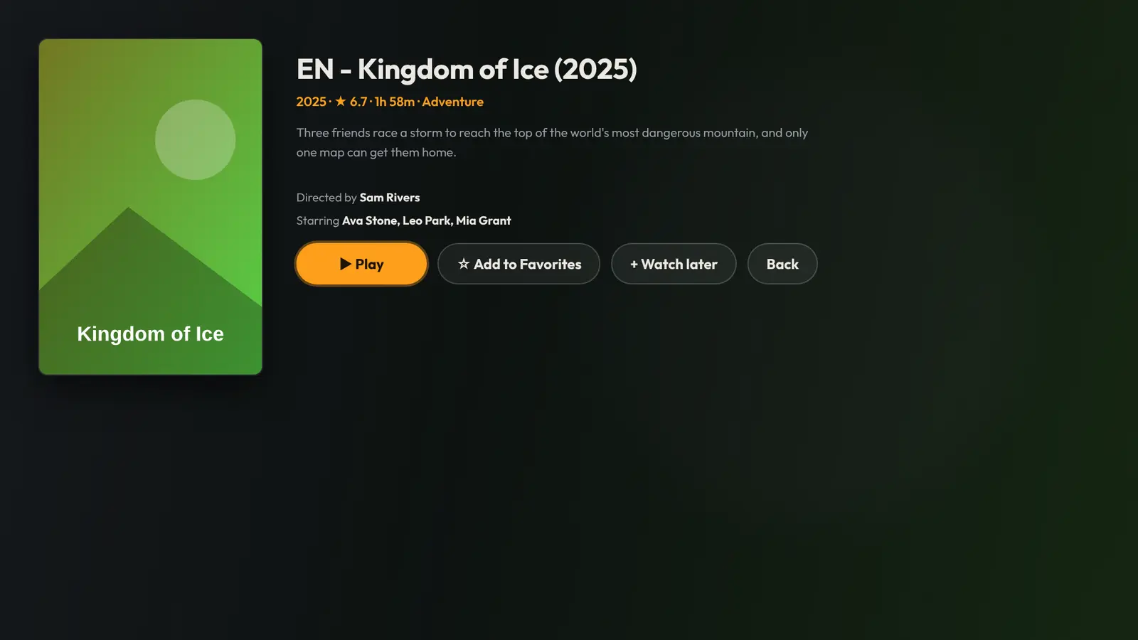 A movie details page with Resume and Start Over buttons